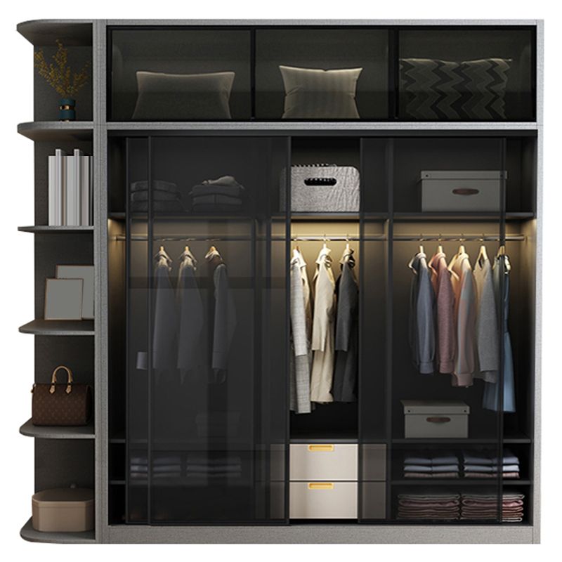 Contemporary Wood and Tempered Glass Wardrobe Freestanding Wardrobe Armoire without Light Clearhalo 'Armoires & Wardrobes' 'armoires_wardrobes' 'Bedroom Furniture' 'furn' 'furn_armoires_wardrobes' 'Furniture' 1200x1200_41d49206-220e-494a-b1fc-9e07ae22484e