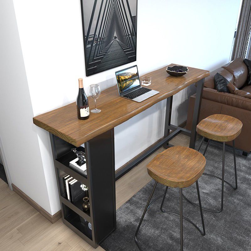 Pine Wood Bar Dining Table Modern Rectangle Bar Table with Trestle for Kitchen