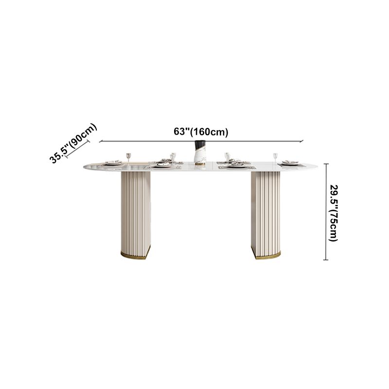 Mesa de piedra sinterizada de lujo mesa blanca ovalada con pedestal doble