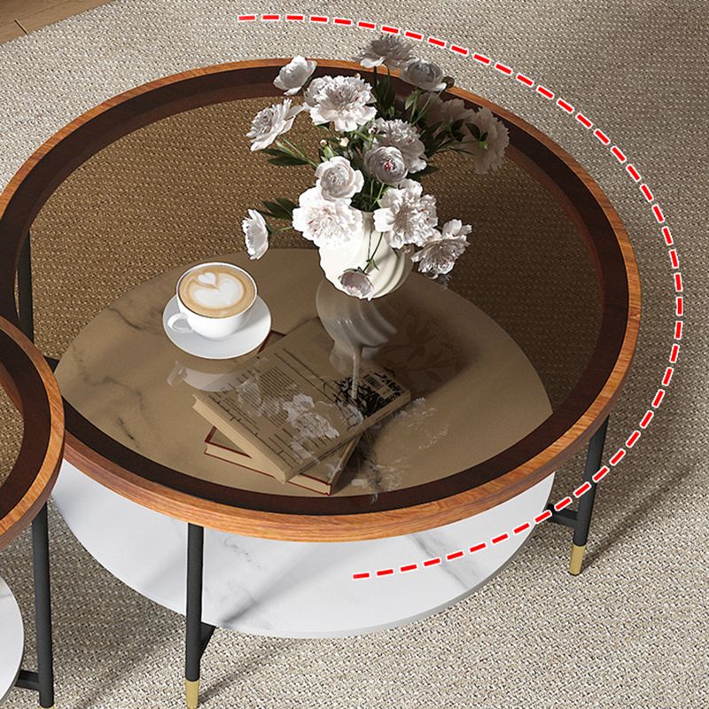 Glass & Slate Round Coffee Table Set Tropical Shelf Included Cocktail Table Clearhalo 'Coffee & Accent Tables' 'Coffee Tables' 'coffee_tables' 'furn' 'furn_coffee_tables' 'Furniture' 'Living Room Furniture' 1200x1200_41db2363-0927-4263-8c6b-44b00602450a