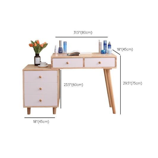 Tavolo da trucco scandinavo a 5 cassetti in legno massiccio