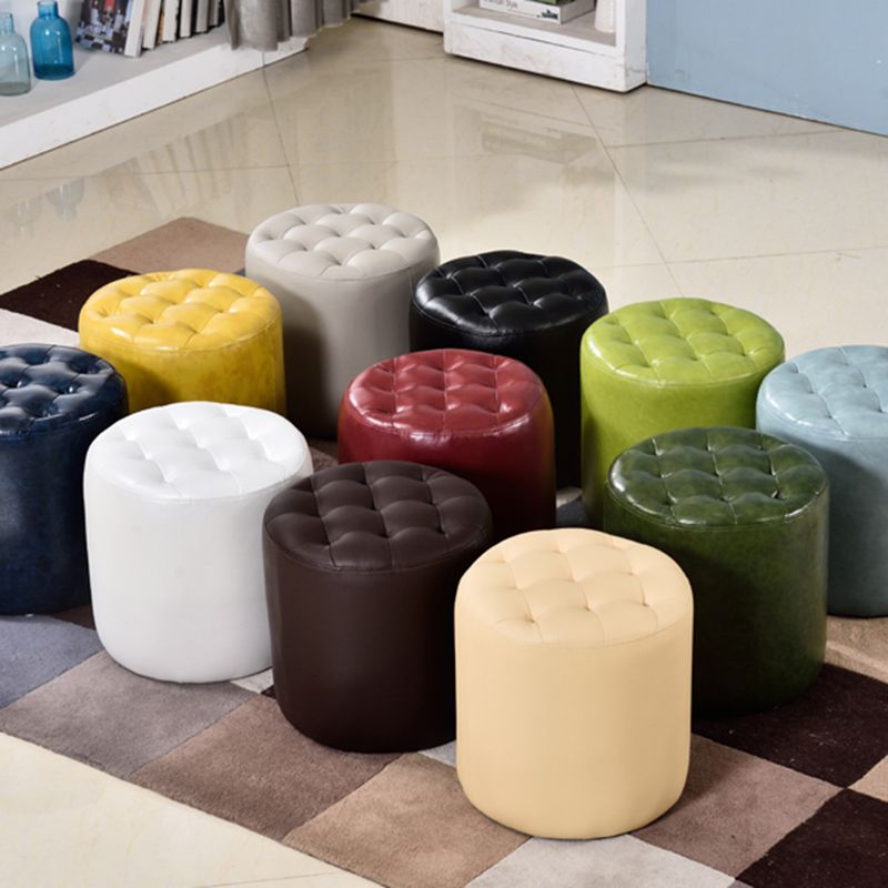 Square Tufted Ottoman Mildew Resistant Genuine Leather Mid-Century Modern Cube Ottoman