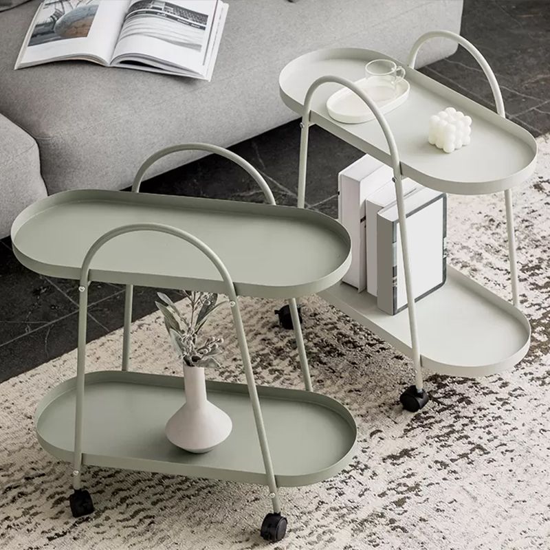 Mesa lateral de mediados de siglo con estantes de metal bandeja geométrica mesa de esquina superior