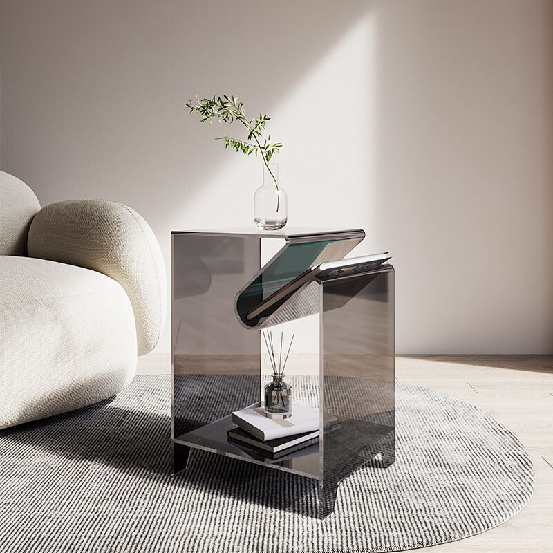 Plastic Double Tier End Table Rectangular Corner Table with Storage