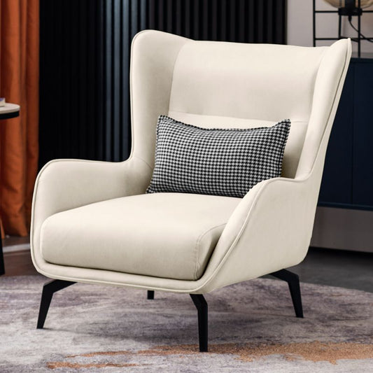 Glam Style with Handrail Leather HandrailMetal Foot Arm Chair with Fixed Backrest