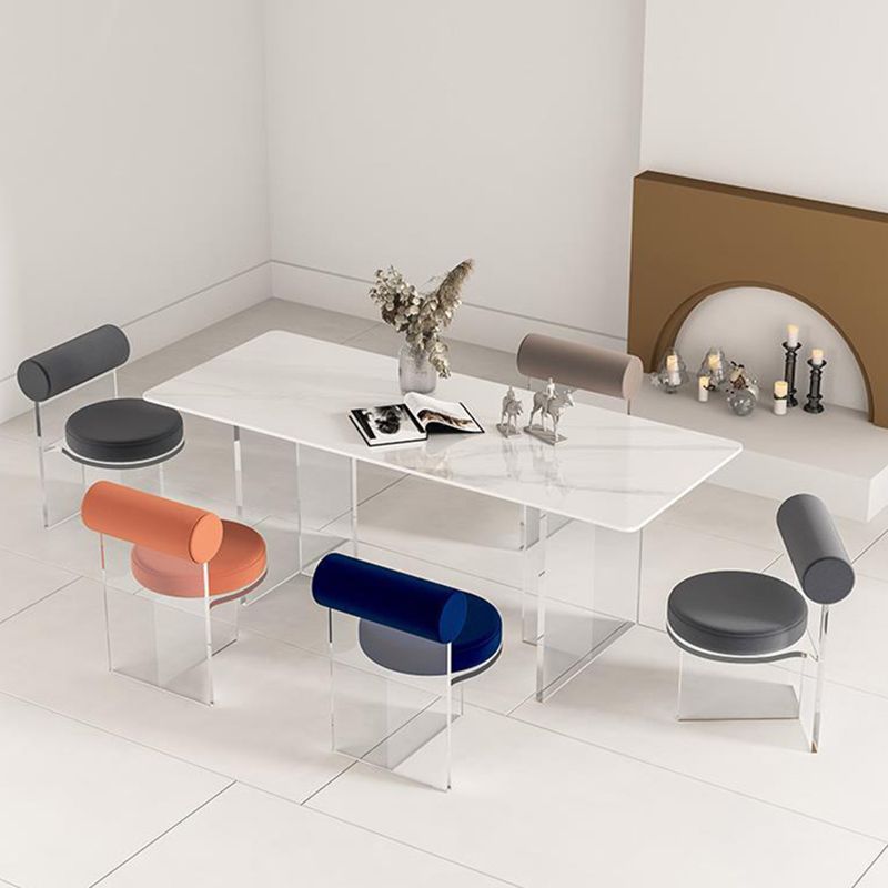 Estilo contemporáneo 1/2/4/6 Piezas Sillas de comedor Muebles de piedra rectangulares en blanco