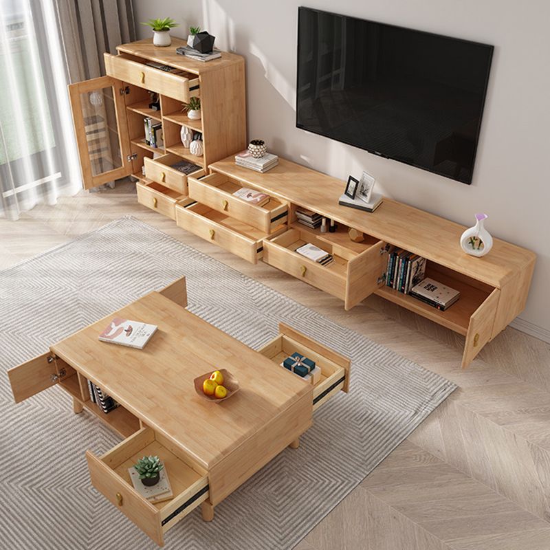 Wooden TV Media Stand Open Storage Media Console with Drawers Clearhalo 'furn' 'furn_tv_stands_entertainment_centers' 'Furniture' 'Living Room Furniture' 'TV Stands & Entertainment Centers' 'TV Stands & Media Storage Furniture' 'tv_stands_entertainment_centers' 1200x1200_41e3915e-3e50-4521-80bd-b3ec6b6928b0