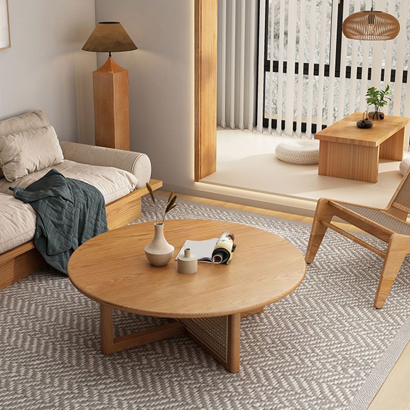 Round Solid Wood Coffee Table Cross Legs Coffee Cocktail Table Clearhalo 'Coffee & Accent Tables' 'Coffee Tables' 'coffee_tables' 'furn' 'furn_coffee_tables' 'Furniture' 'Living Room Furniture' 1200x1200_41e3afb1-cd5b-461c-a554-80fa2a491526