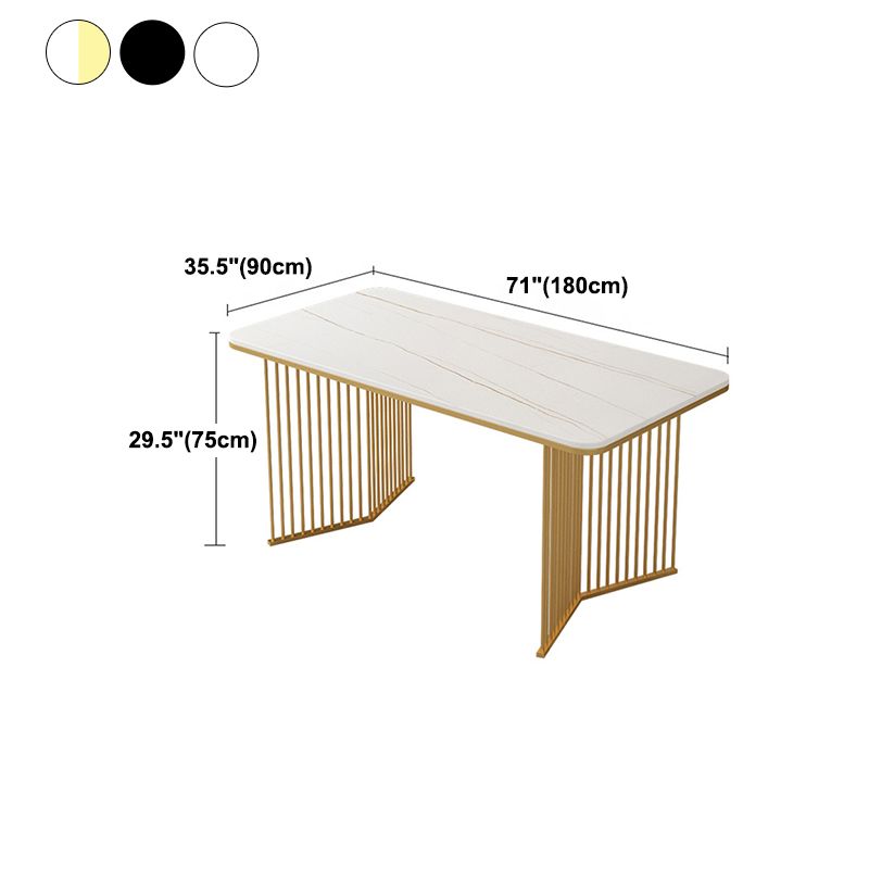 Rectangular Sintered Stone Dining Table Modern Black-white Furniture with Double Pedestal