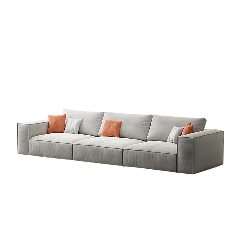 Simple Light-grey Sofa/Sectional with Faux Leather and Pillowed Back Cushions Clearhalo 'furn' 'furn_sectionals' 'Furniture' 'furniture_sectionals' 'kitchen' 'kitchen_sectionals' 'Living Room Furniture' 'Sectionals' 1200x1200_41eb0092-e353-452b-96e3-8c0eee4628fe