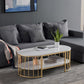 Glam Oval Marble Coffee Table 17.7"H Steel Sled Cocktail Table with Shelf