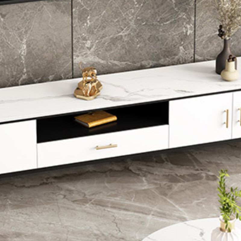 Glam Style TV Stand White Colour Stone TV Console with Open Storage Clearhalo 'furn' 'furn_tv_stands_entertainment_centers' 'Furniture' 'Living Room Furniture' 'TV Stands & Entertainment Centers' 'TV Stands & Media Storage Furniture' 'tv_stands_entertainment_centers' 1200x1200_41eef5ab-887f-4924-a1ec-2a9af4f0a030