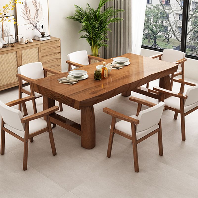 Mesa de comedor rectangular con pedestal doble, mesa moderna de madera de pino para uso en cocina