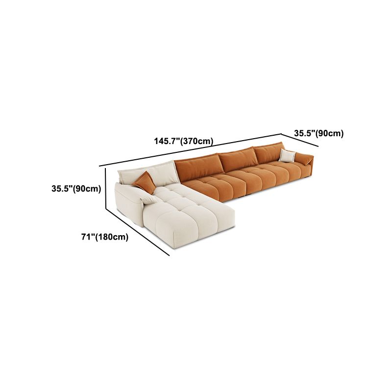 Tufted Loose Back Sofa with Chaise Nordic Pillow Top Arm Sofa in Orange and White Clearhalo 'furn' 'furn_sectionals' 'Furniture' 'Living Room Furniture' 'Sectionals' 1200x1200_41f7b9c0-4d76-432c-b380-d0f71c2518a6