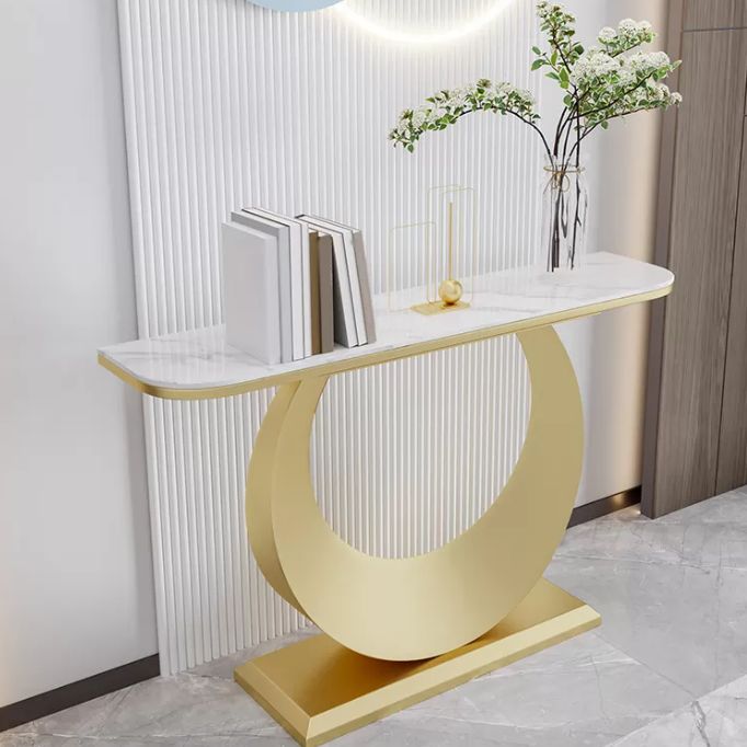 1-shelf 31.5" Tall Console Table Modern Stone Accent Table for Hall