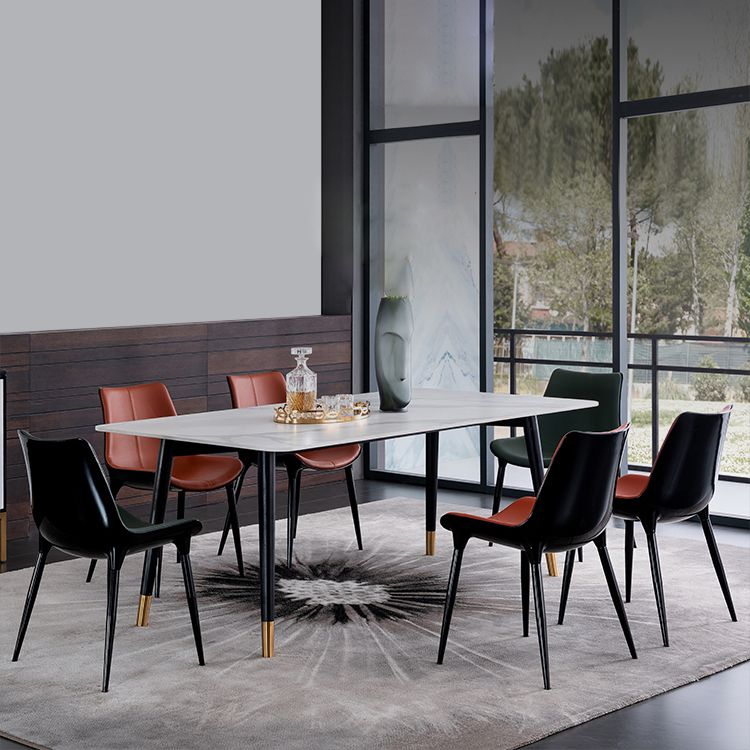 Wood Industrial Rectangular Dining Table Sintered Stone Table with 4 Black Legs Clearhalo ' dining_table' 'Dining Tables & Seating' 'Dining Tables' 'furn' 'furn_dining_table' 'Furniture' 'furniture_dining_table' 'Kitchen & Dining Furniture' 'kitchen&dining_furn' 'kitchen' 'kitchen_dining_table' 1200x1200_41fbcb40-fcbf-48a4-8725-aeea8583973f