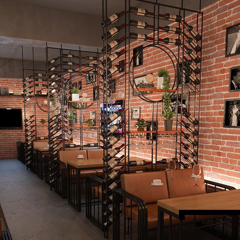 Iron Floor Wine Bottle & Glass Rack Black Industrial Wine Rack with Stemware Holder Clearhalo 'furn' 'furn_wine_racks' 'Furniture' 'Kitchen & Dining Furniture' 'Wine Racks' 'wine_racks' 1200x1200_4201edf5-b3a5-4187-a395-4233708d4ec0