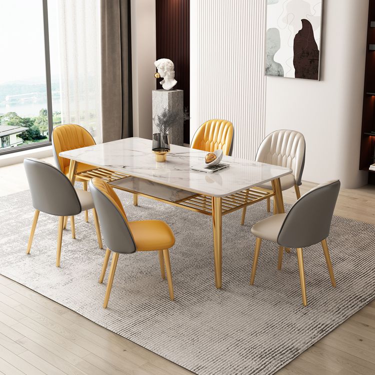 Glam Sintered Stone Kitchen Dining Table Rectangle Shape White Dining Table for Kitchen Clearhalo ' dining_table' 'Dining Tables & Seating' 'Dining Tables' 'furn' 'furn_dining_table' 'Furniture' 'furniture_dining_table' 'Kitchen & Dining Furniture' 'kitchen&dining_furn' 'kitchen' 'kitchen_dining_table' 1200x1200_4202cafb-fbe6-461c-a223-a59d1cbbd20c