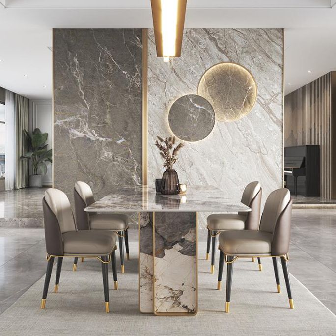 Traditional Luxury Double Pedestal Table Stainless Steel Base Rectangle Dinner Table Clearhalo 'Dining Tables & Seating' 'Dining Tables' 'dining_table' 'furn' 'furn_dining_table' 'Furniture' 'Kitchen & Dining Furniture' 1200x1200_4204edda-f17e-4c09-a94d-ee4add43d507