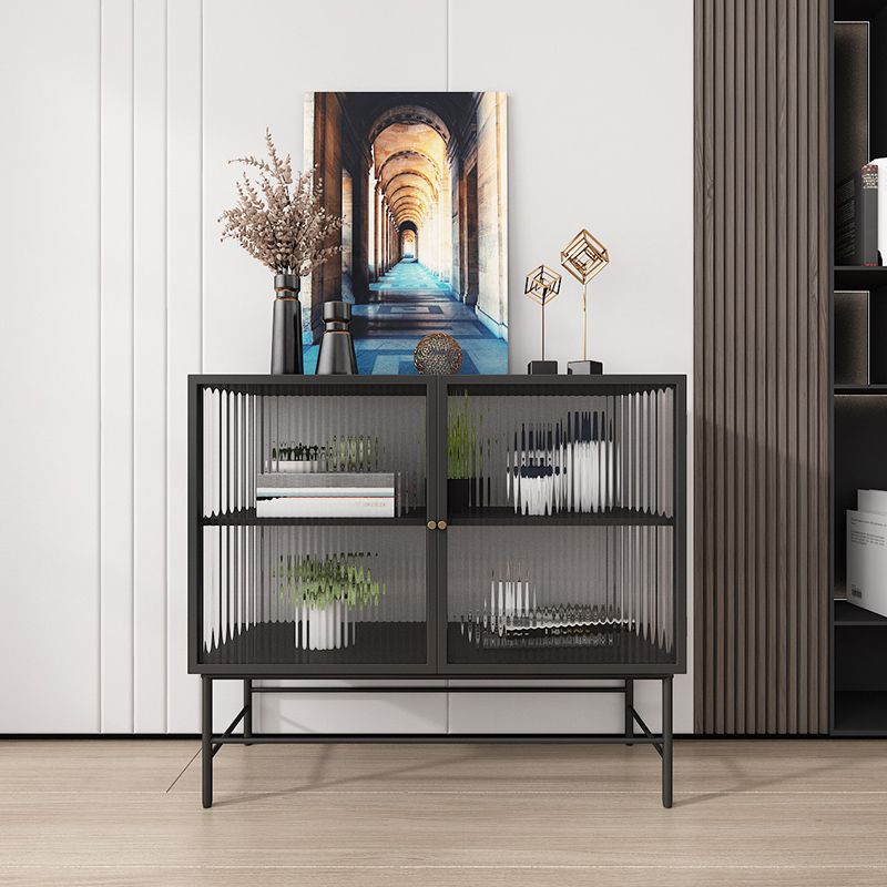 Modern Black Iron Sideboard Glass Doors Cabinets Dining Server for Living Room Clearhalo 'buffet_sideboard' 'Buffets & Sideboards' 'furn' 'furn_buffet_sideboard' 'Furniture' 'furniture_buffet_sideboard' 'Kitchen & Dining Furniture' 1200x1200_42056864-97a0-428b-bb4e-f8ff2056f7eb