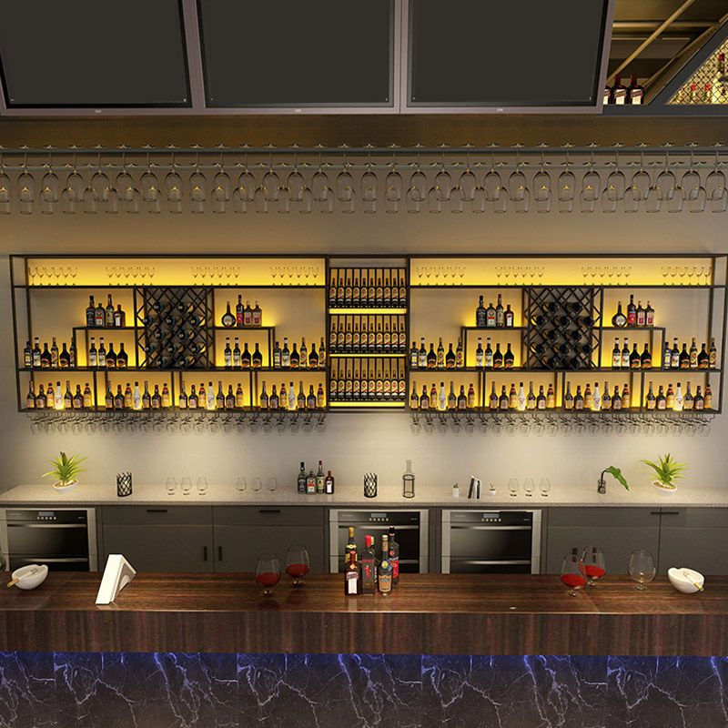 Scaffale per vino di ferro moderno a parete a parete portatore di vino in nero