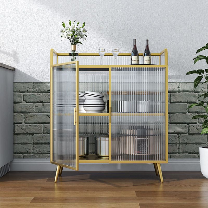 Sideboard moderna telaio in metallo e calore superiore in pietra con porta di vetro per cucina