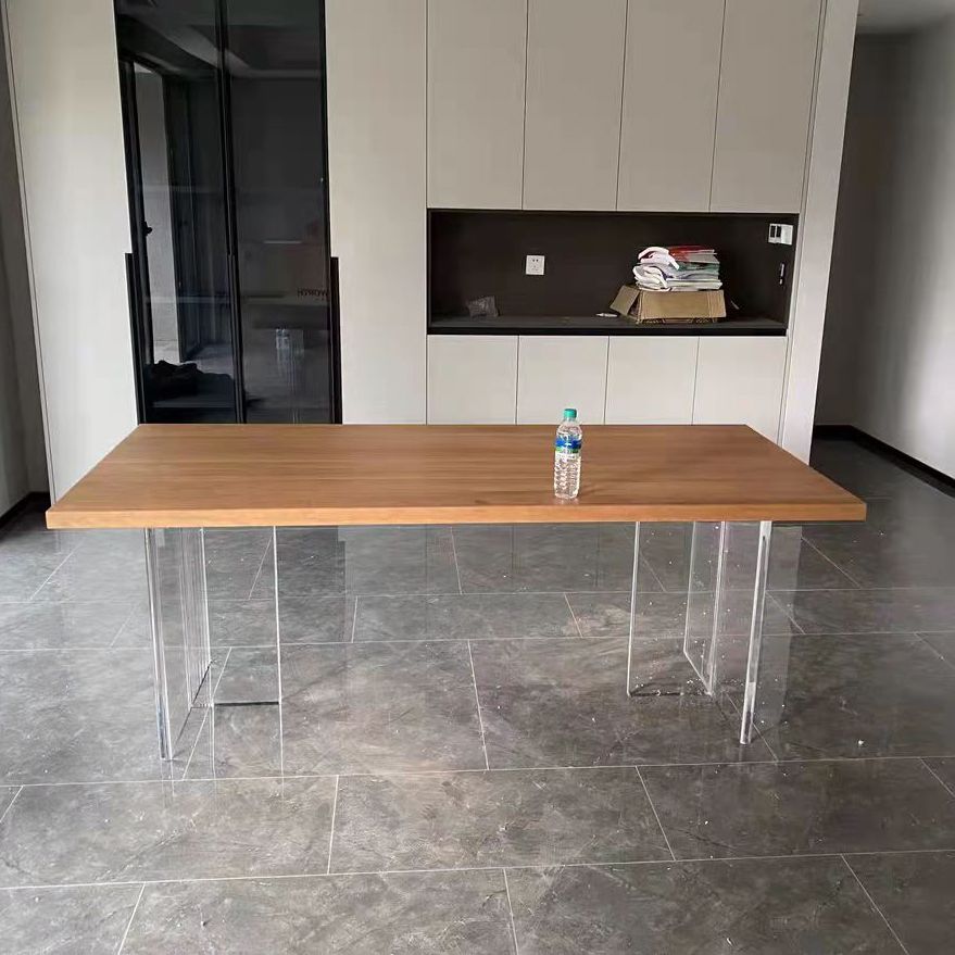 Modern Pine Wood Table Restaurant Dining Table with Acrylic Double Pedestal Base Clearhalo ' dining_table' 'Dining Tables & Seating' 'Dining Tables' 'furn' 'furn_dining_table' 'Furniture' 'furniture_dining_table' 'Kitchen & Dining Furniture' 'kitchen&dining_furn' 'kitchen' 'kitchen_dining_table' 1200x1200_42072731-72a6-447e-ac89-e9ff32dbb33c