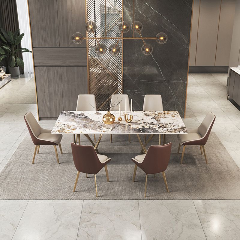 Modern Sintered Stone Dining Room Set with Rectangle Table and Gold Legs Formal Dining Set Clearhalo 'Dining Room Sets' 'Dining Tables & Seating' 'dining_room_set' 'furn' 'furn_dining_room_set' 'Furniture' 'furniture_dining_room_set' 'Kitchen & Dining Furniture' 'kitchen&dining_furn' 'kitchen' 1200x1200_420a0c8a-8350-433d-ac5c-37ce4f45a947