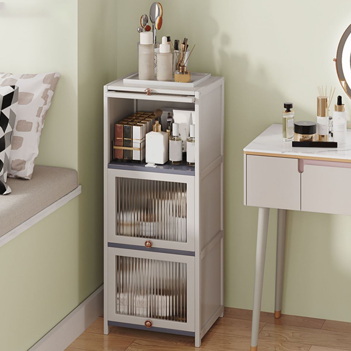 Cabinet di accento bianco contemporaneo, mobile standard rettangolo