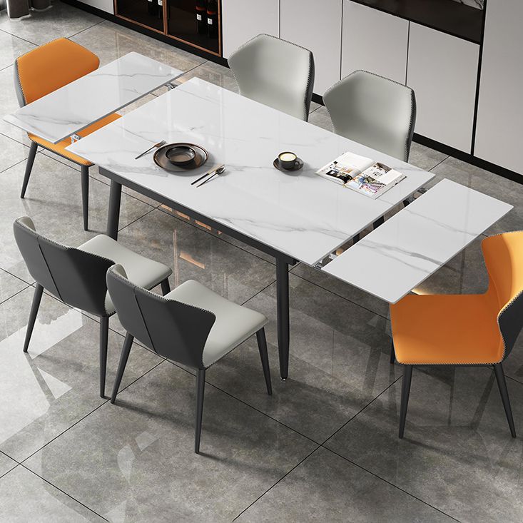 Modern Style White Dining Table Rectangle Sintered Stone Drop-Leaf Dining Table with 4 Legs Clearhalo ' dining_table' 'Dining Tables & Seating' 'Dining Tables' 'furn' 'furn_dining_table' 'Furniture' 'furniture_dining_table' 'Kitchen & Dining Furniture' 'kitchen&dining_furn' 'kitchen' 'kitchen_dining_table' 1200x1200_420d8524-2ff6-4f2b-9e20-ae54de76d4db