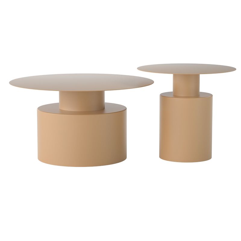 ラウンドメタルコーヒーテーブルミッドセンチュリーモダンペデスタル2ピースカクテルテーブル