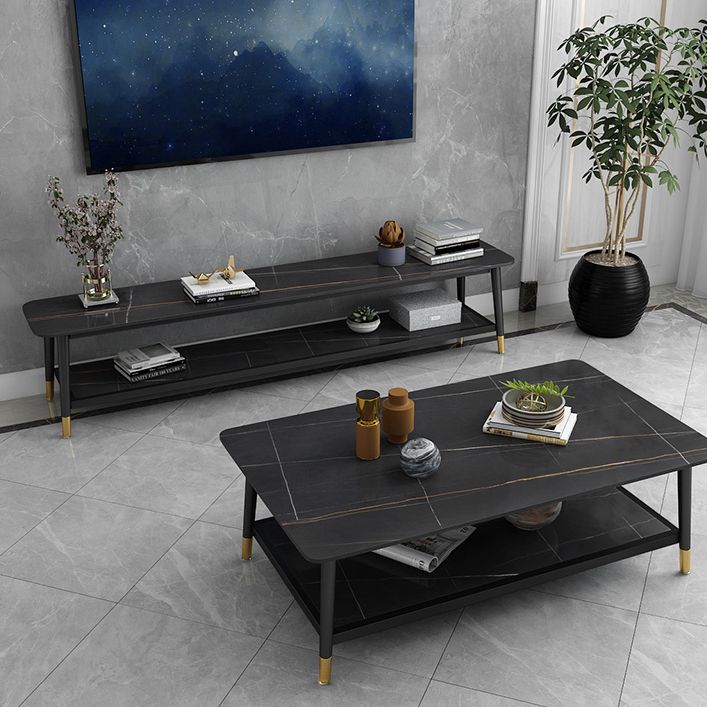 Glam Style Stone TV stand 2 étagères ouvertes Console de stand de télévision de rangement