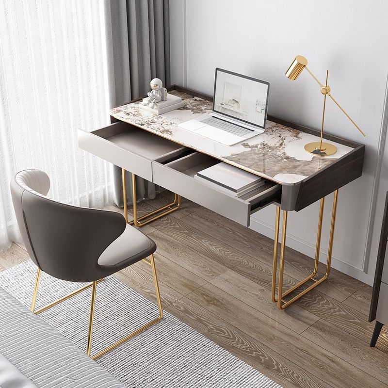 2 Drawers Writing Desk Stone 29.53" Tall Office Desk with Sled Base Clearhalo 'furn' 'furn_office_desk' 'Furniture' 'Office Desks' 'Office Furniture' 'office_desk' 1200x1200_4216ce8e-1838-4b6e-a9ef-b63599c086ce