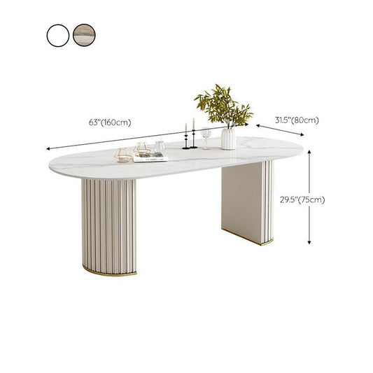 Mesa de comedor ovalada de doble pedestal contemporánea para el hogar