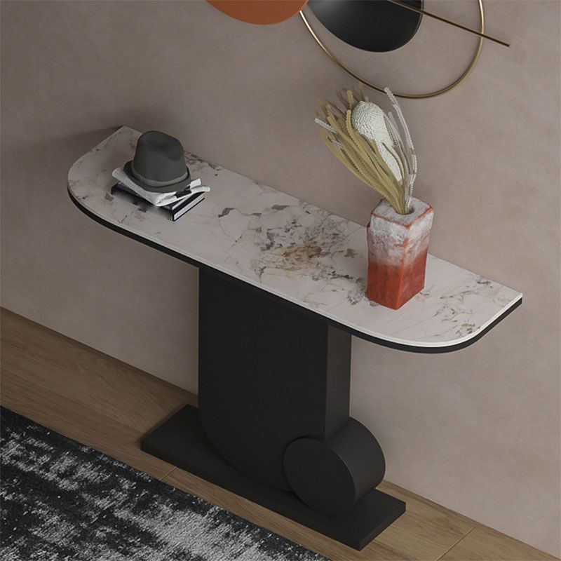 12 Inch Wide Accent Table Glam Half Moon Stone Console Table