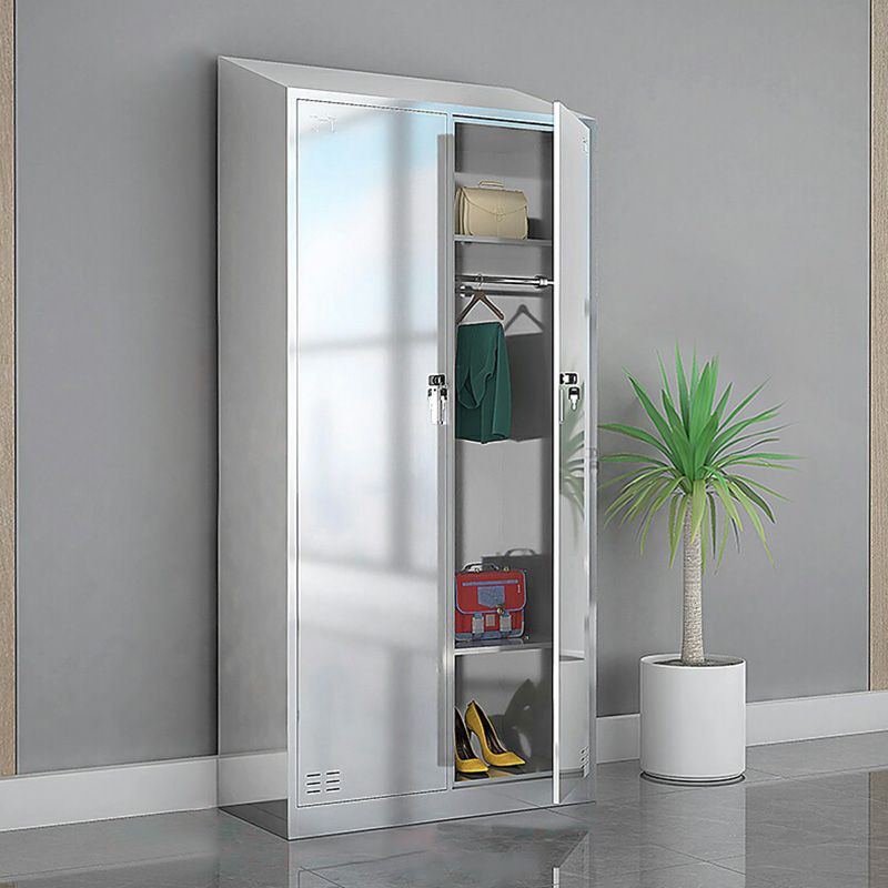 Chrome Steel Cabinet with Hinged Doors Modern Storage Cabinet for Bathroom