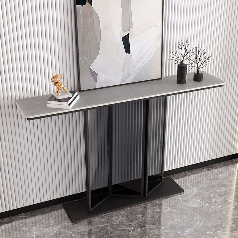 Tavolo da divano console in pietra moderna tavolo da rettangolo con scaffale per la sala