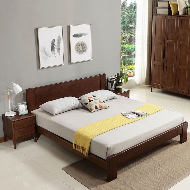 Modern Solid Color Panel Bed Rubberwood Standard Bed with Headboard Clearhalo 'Bedroom Furniture' 'Beds' 'furn' 'furn_beds' 'Furniture' 1200x1200_4229b4c4-de27-4efb-8dae-c6439191a0c9