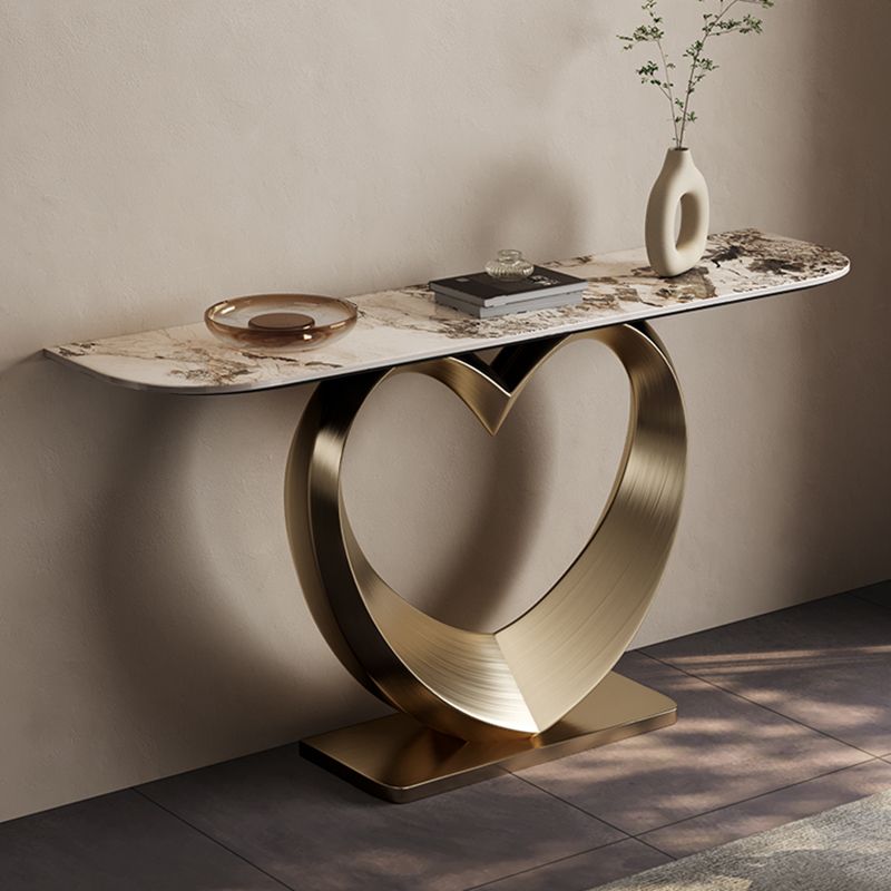 Half Moon Shape Contemporary Console Table Gold Stone Console Sofa Table Clearhalo 'Console Tables' 'console_tables' 'Entry & Mudroom Furniture' 'furn' 'furn_console_tables' 'Furniture' 1200x1200_422eb03b-a79f-4aaf-af67-759b4361cad9