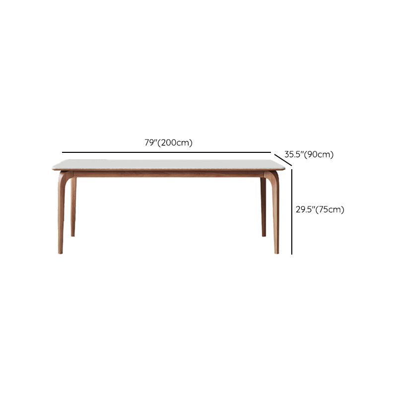 Mesa de comedor de piedra blanca rectangular moderna con 4 patas de nogal