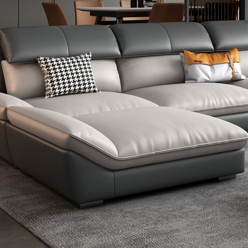 Contemporary Grey Faux Leather Sectional Pillow Top Arm Stain-Resistant Sofa and Chaise Clearhalo 'furn' 'furn_sectionals' 'Furniture' 'furniture_sectionals' 'kitchen' 'kitchen_sectionals' 'Living Room Furniture' 'Sectionals' 1200x1200_422fb96d-f4c7-49fd-999d-a808315728f6