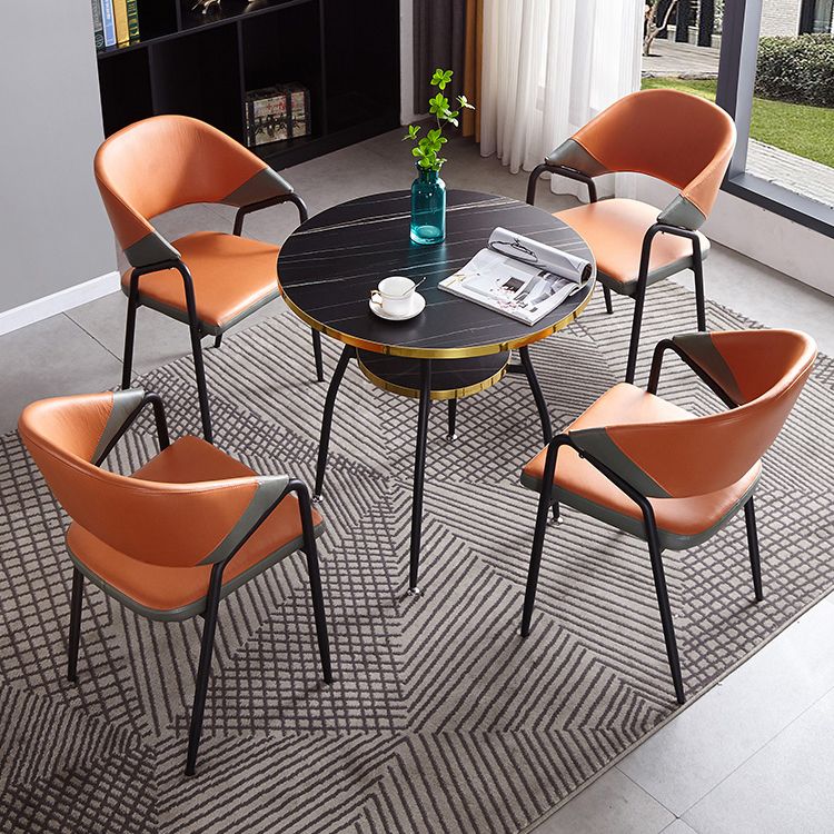 31.5-inch Metal Contemporary Round Dining Table Wood Top Table with Black Legs Clearhalo ' dining_table' 'Dining Tables & Seating' 'Dining Tables' 'furn' 'furn_dining_table' 'Furniture' 'furniture_dining_table' 'Kitchen & Dining Furniture' 'kitchen&dining_furn' 'kitchen' 'kitchen_dining_table' 1200x1200_42348f80-0720-4d48-a640-fc306bf67dd9