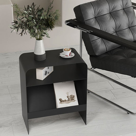 Modern Accent Side Table Metal Sled with Storage Rectangular Living Room End Table