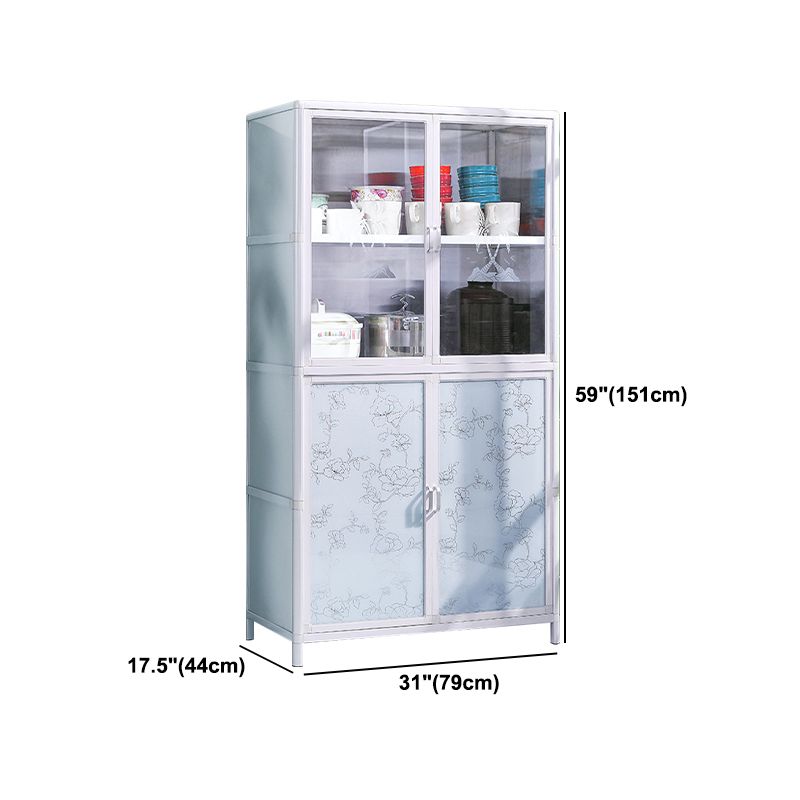 Tempered Glass Buffet Server 60-inch Height White Metal Frame Kitchen Server Clearhalo 'buffet_sideboard' 'Buffets & Sideboards' 'furn' 'furn_buffet_sideboard' 'Furniture' 'Kitchen & Dining Furniture' 1200x1200_4237c0f2-d40f-4069-bf28-3ba36b91fdf1