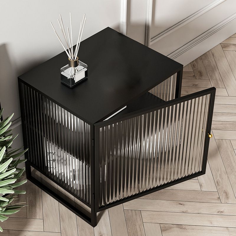 Glass and Metal Bedside Cabinet Modern Minimalist Bedside Table with Legs Clearhalo 'Bedroom Furniture' 'furn' 'furn_night_stand' 'Furniture' 'night_stand' 'Nightstands' 1200x1200_423982e3-ea5c-4add-a345-b0cc458a8a78