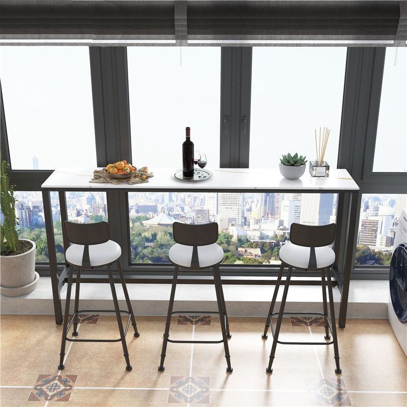 Modern Marble Bar Table with Rectangle Table Top Black Trestle Table - 42" H, Only Table Clearhalo 'Bar Furniture' 'Bar Tables' 'bar_tables' 'furn' 'furn_bar_tables' 'Furniture' 'furniture_bar_tables' 'Kitchen & Dining Furniture' 1200x1200_424068a8-0876-4d0a-b5fd-a485a46d343a