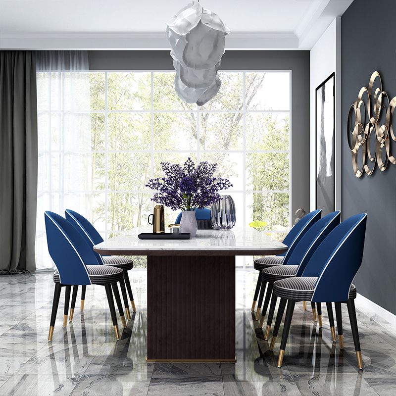 Open Back Dining Side Chair Faux Leather and Wood Armless Dining Chairs