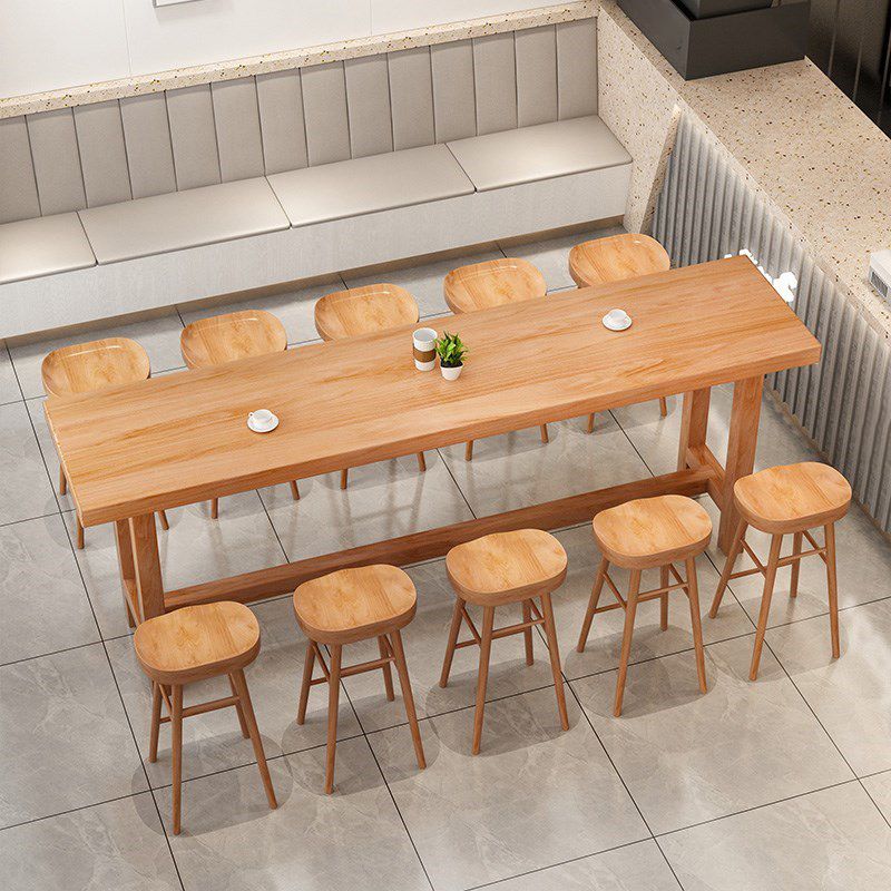 Modern Beige Rectangle Bar Dining Table Pine Wood Indoor Bistro Table with Footrest Clearhalo 'Bar Furniture' 'Bar Tables' 'bar_tables' 'furn' 'furn_bar_tables' 'Furniture' 'furniture_bar_tables' 'Kitchen & Dining Furniture' 1200x1200_4247832c-3223-4088-b25b-5355ec0a77d6