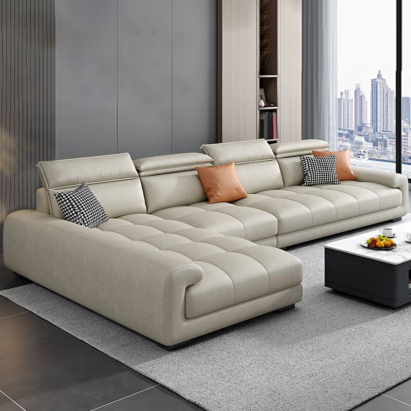 Modern Square Arm Sectional SofaFaux Leather L-Shape Sofa for Living Room