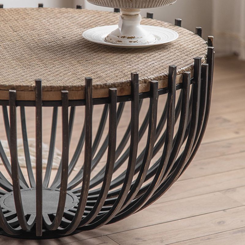 Rustic Solid Wood End Table Round Accent Side Table in Distressed Finish